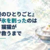 砕いた氷に囲まれた金属の器に、果物を添えた白い氷菓を盛った水彩画。